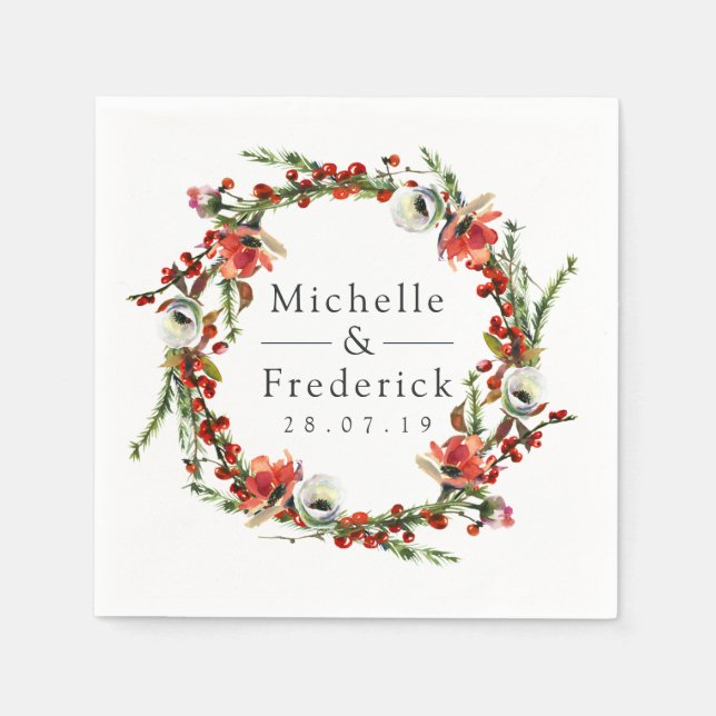 Serviette En Papier Forêt d'aquarelle Floral Mariage d'hiver (Devant)
