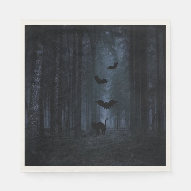 Serviette En Papier Forêt éffrayante la nuit Halloween (Devant)