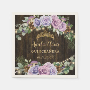 Serviette En Papier Forêt Enchantée Rustique violet Floral Quinceañera