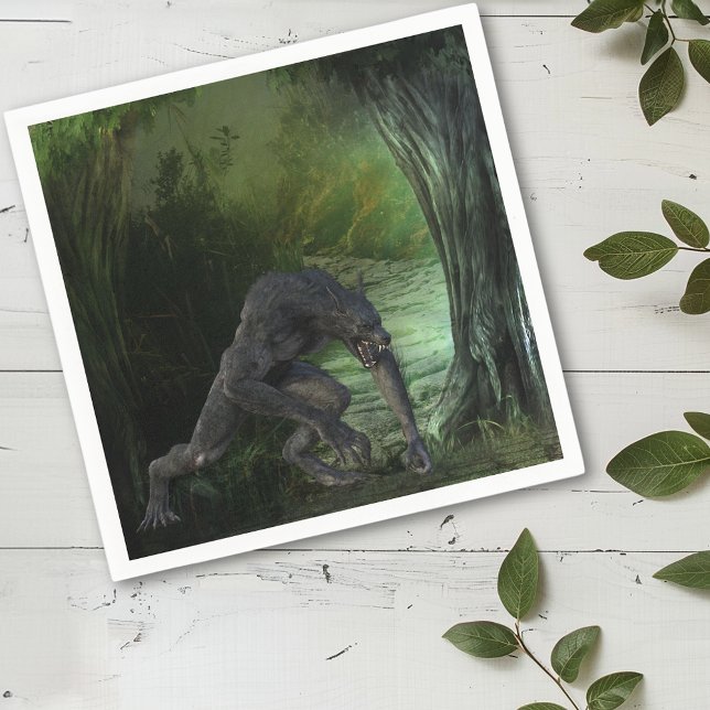 Serviette En Papier Forêt foncée de loup-garou d'Halloween (Créateur téléchargé)