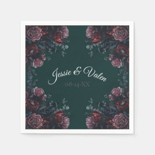 Serviette En Papier Forêt foncée Vert Élégant Mariage Maroon Mauve