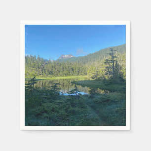 Serviette En Papier Forêt luxuriante avec la montagne et le lac Napkin