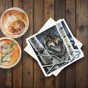 Serviette En Papier Forêt mystique de bouleaux en hiver avec loup alph