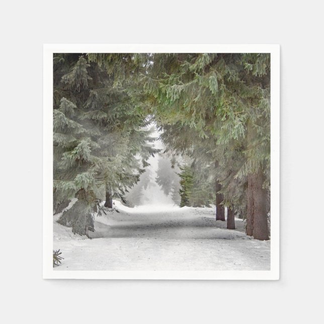 Serviette En Papier Forêt Route Pins de Neige Photo (Devant)