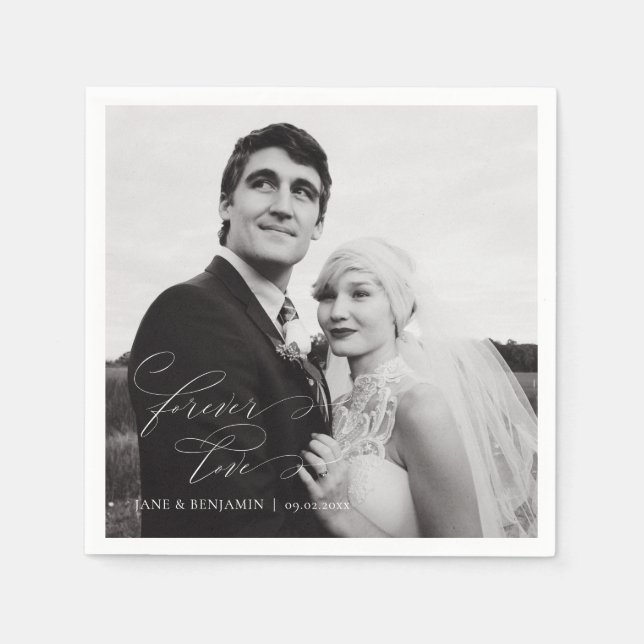 Serviette En Papier Forever Love Photo Mariage Brunch (Devant)