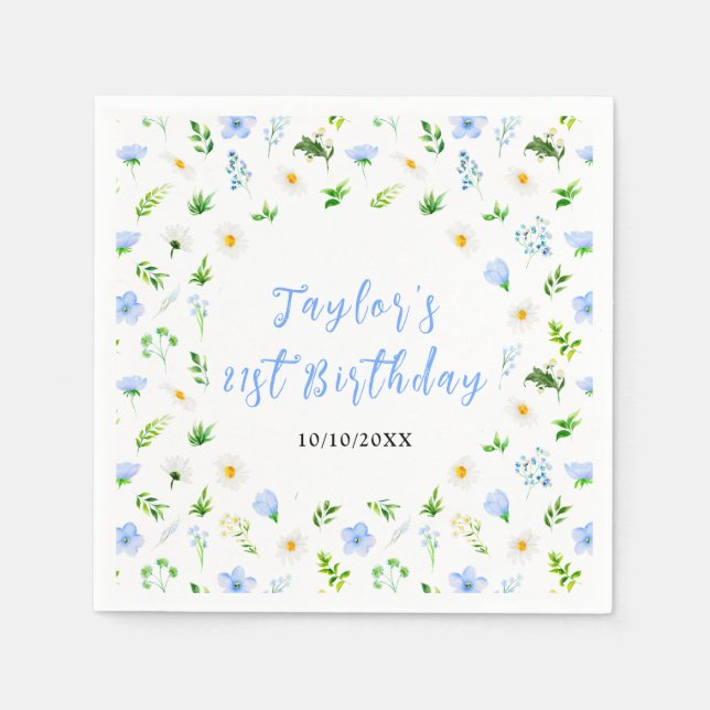 Serviette En Papier Forget-Me-Nots and Daisies Floral Birthday (Devant)