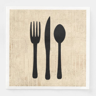 Serviette En Papier Fork Knife and Spoon Silverware Style script