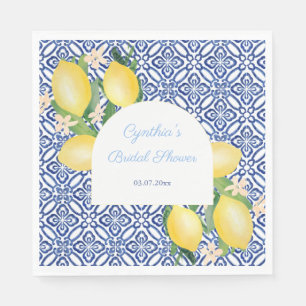 Serviette En Papier Forme d'arc Citrons italiens Carreaux bleus Fête d