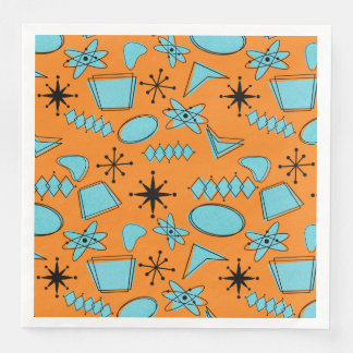 Serviette En Papier Formes atomiques MCM Turquoise sur orange
