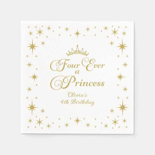 Serviette En Papier Four Ever a Princess Gold Princess 4e anniversaire (Devant)