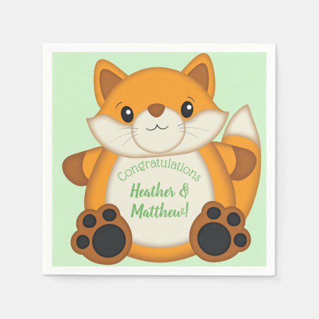 Serviette En Papier Fox Baby shower Bois animal (Devant)