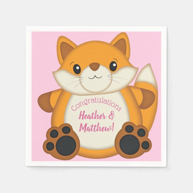 Serviette En Papier Fox Baby shower rose (Devant)