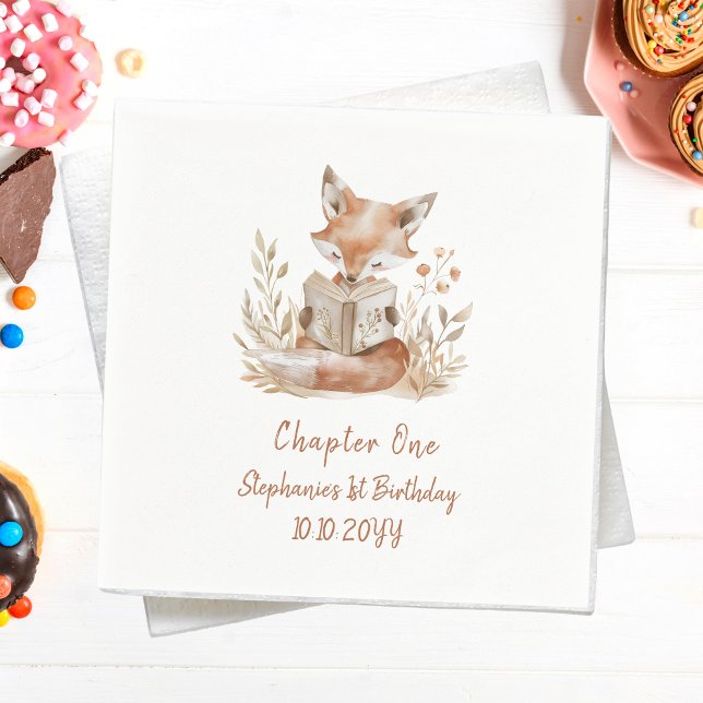 Serviette En Papier Fox Lecture d'un livre Chapitre Un 1er anniversair (Créateur téléchargé)