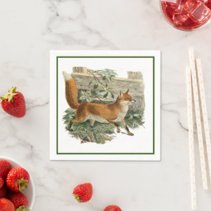 Serviette En Papier Fox par une clôture Animal rustique Rural Cottage