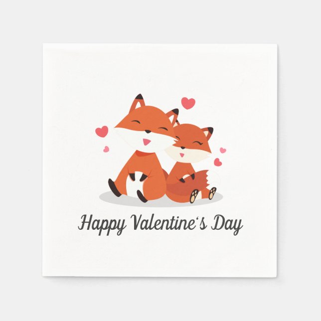 Serviette En Papier Foxes adorables Couple Valentine | Serviette de ta (Devant)