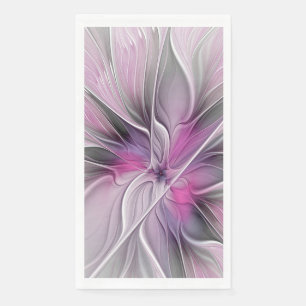 Serviette En Papier Fractal Floral Moderne Abstrait Fleur Rose Gris
