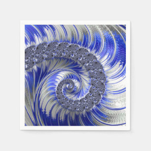 Serviette En Papier Fractale moderne bleu gris blanc spiral