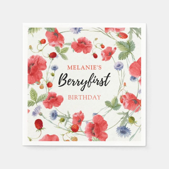 Serviette En Papier Fraise 1er anniversaire | Berry First (Devant)