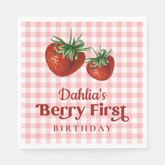 Serviette En Papier Fraise 1er anniversaire Berry Premier anniversaire (Devant)
