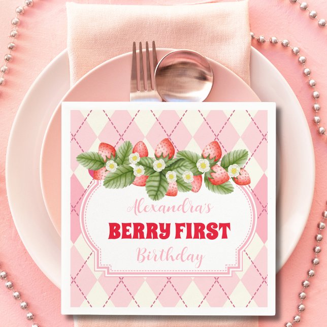 Serviette En Papier Fraise 1er Anniversaire Fête Berry 1er (Créateur téléchargé)