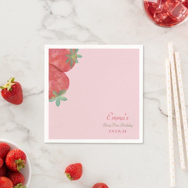 Serviette En Papier Fraise 1er Anniversaire Fête Berry Napkins (En situation)