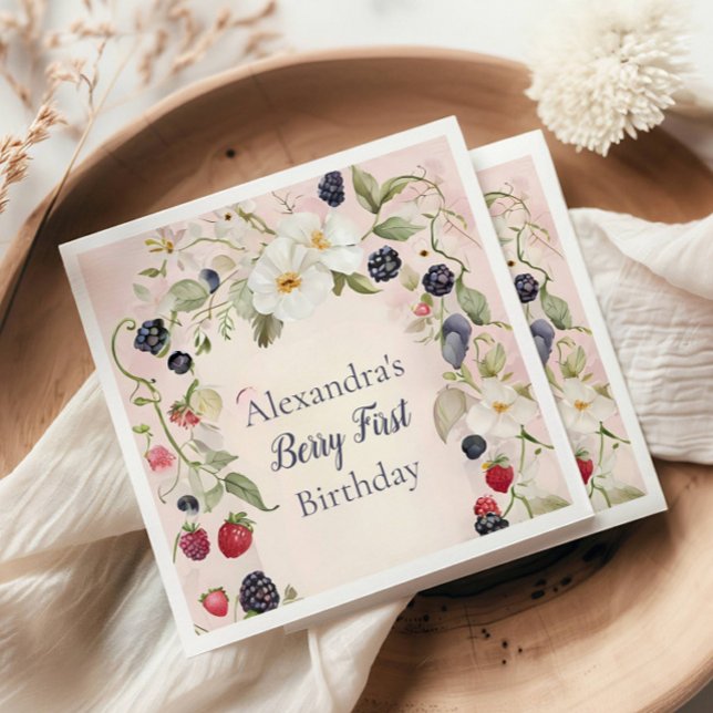 Serviette En Papier Fraise Berry 1ère fête d'anniversaire (Créateur téléchargé)