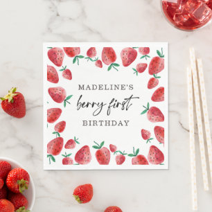 Serviette En Papier Fraise Berry Première Fille 1er Anniversaire Napki