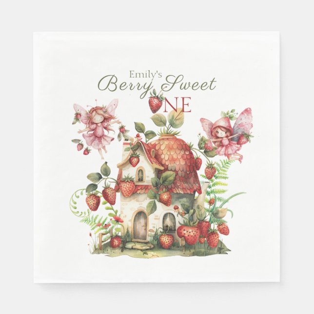 Serviette En Papier Fraise Berry Sweet Girls First Birthday (Devant)