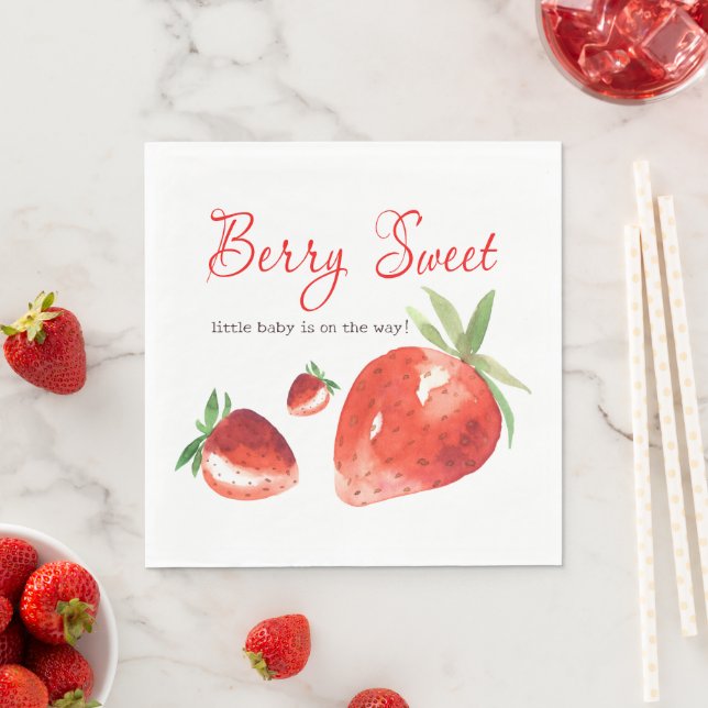 Serviette En Papier Fraise Berry Sweet Red Baby shower d'aquarelle rou (En situation)