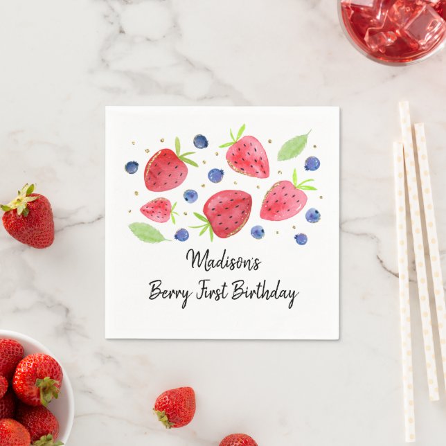 Serviette En Papier Fraise bleuet Berry Sweet Anniversaire (En situation)