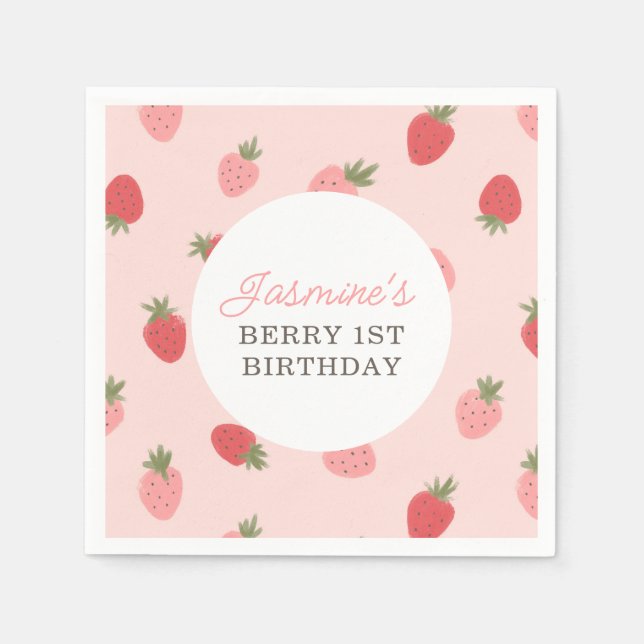 Serviette En Papier Fraise rose fête d'anniversaire (Devant)