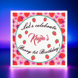 Serviette En Papier Fraise rose Premier anniversaire