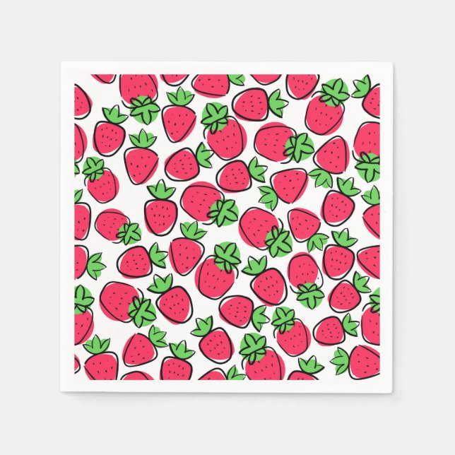 Serviette En Papier Fraises Anniversaire Fête Douche Barbecue (Devant)