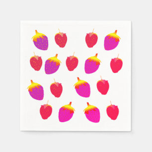 Serviette En Papier Fraises, Cocktail Garden Party Napkin