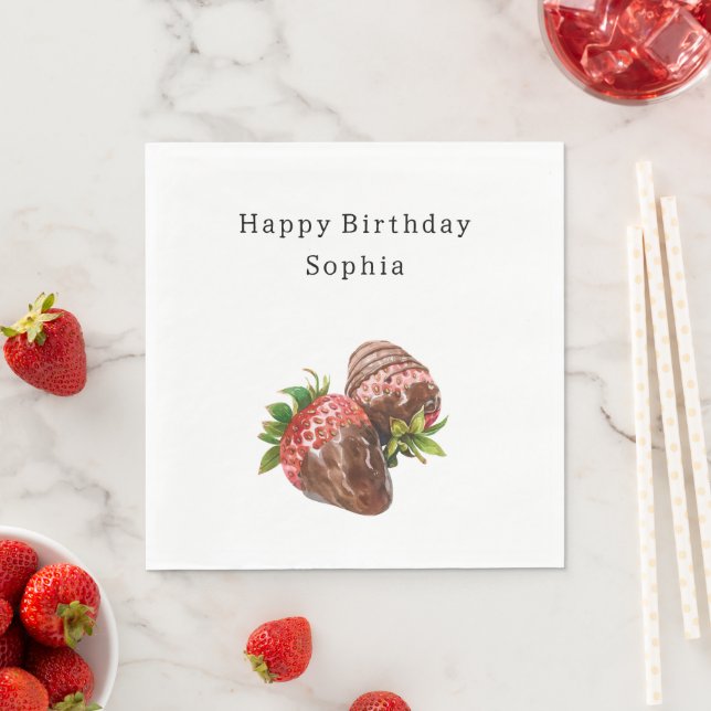 Serviette En Papier Fraises couvertes de chocolat Anniversaire (En situation)