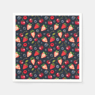 Serviette En Papier Fraises et cerises sur un arrière - plan sombre