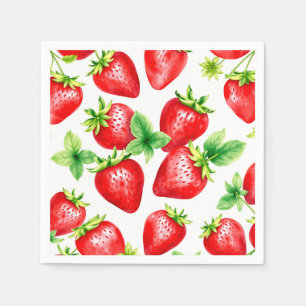 Serviette En Papier Fraises lumineuses en Aquarelle sur blanc