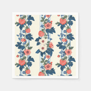 Serviette En Papier Fraises vintages et Feuilles bleus motif floral
