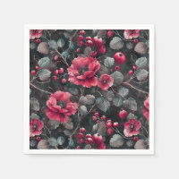 Framboise, fleurs bordeaux sur gris foncé