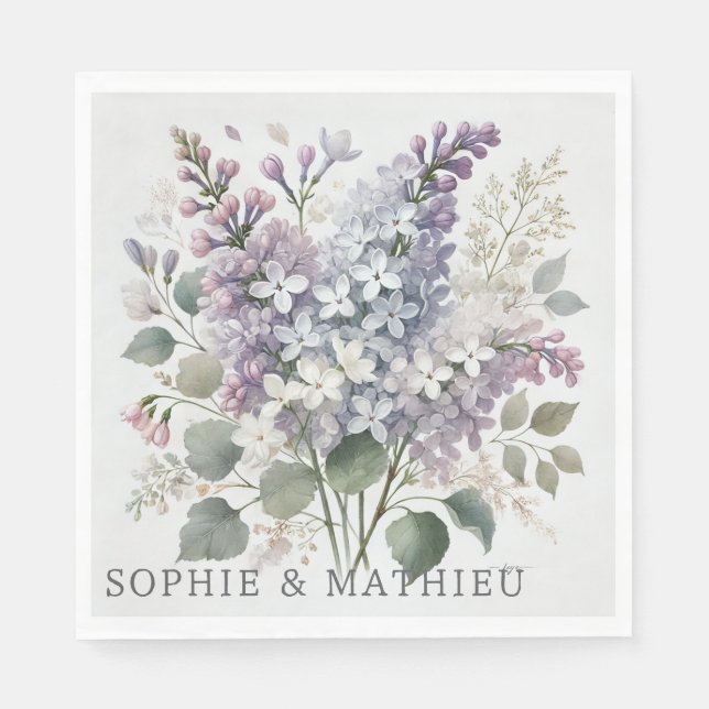Serviette En Papier Français Lilac Aquarelle Florale Élégante Printemp (Devant)