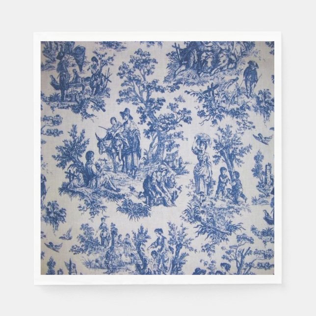 Serviette En Papier Française toile de jouy bleu et blanc élégant (Devant)