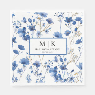Serviette En Papier French Blue FloraL mariage cocktail Napkins