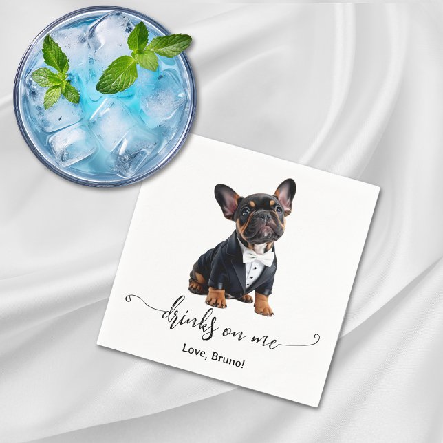 Serviette En Papier French Bulldog Chiot Boit Sur Moi Chien Mariage (French Bulldog Puppy Drinks On Me Dog Wedding Napkins)