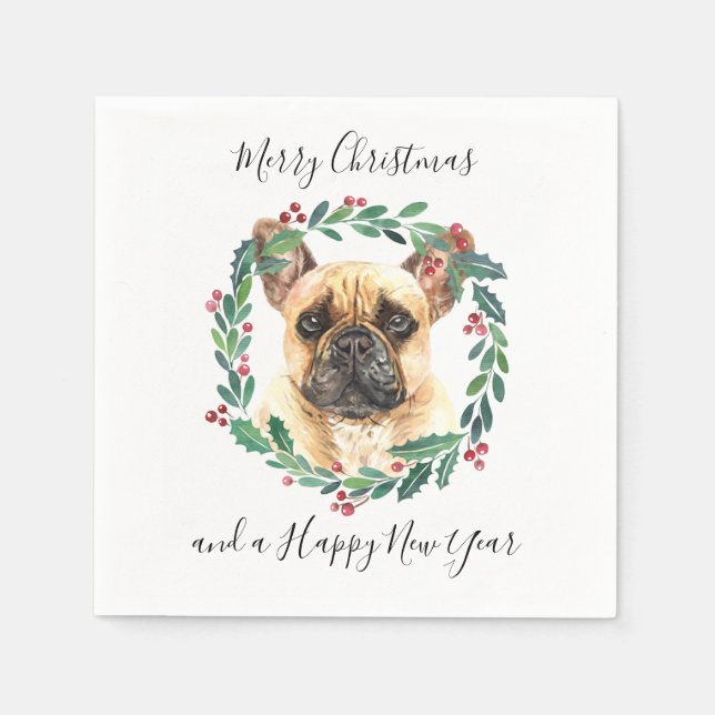 Serviette En Papier French Bulldog Elegant Chien Joyeux Noël (Devant)