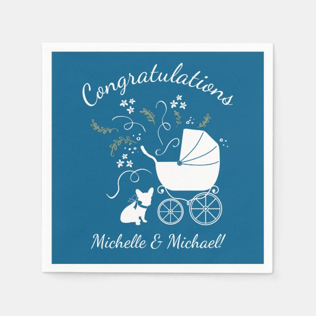 Serviette En Papier French Bulldog Theme Party - Baby shower Blue (Devant)