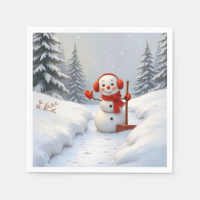 Serviette En Papier Friendly Snowman with a Red Shovel (Devant)