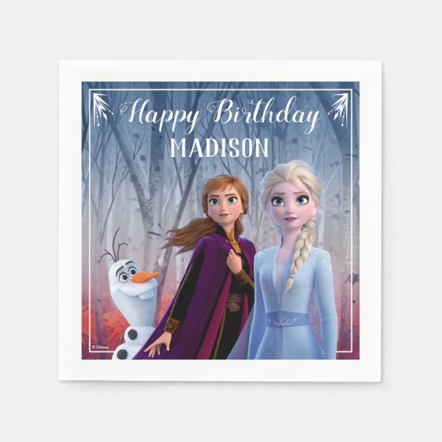 Serviette En Papier Froid 2 - Anna, Elsa & Olaf fête d'anniversaire (Devant)