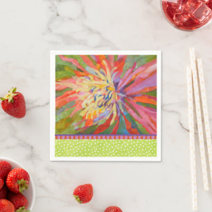 Serviette En Papier Frontière Orange Tropical Floral Lime Green Dot