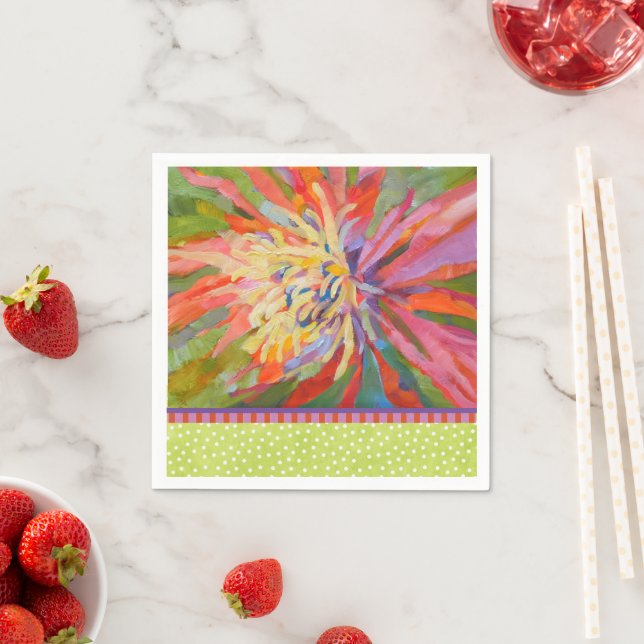 Serviette En Papier Frontière Orange Tropical Floral Lime Green Dot (En situation)