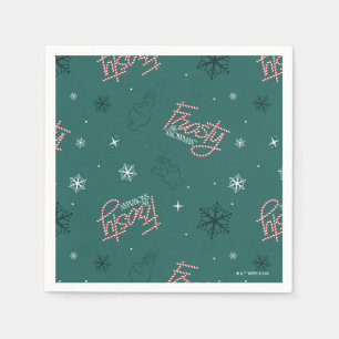 Serviette En Papier Frosty Snowman Green Snowflake Motif